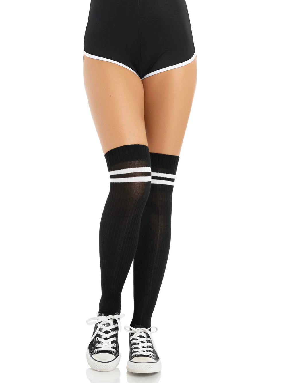 Leg Avenue - Dina Athletic Thigh High Stockings - BLACK/WHITE